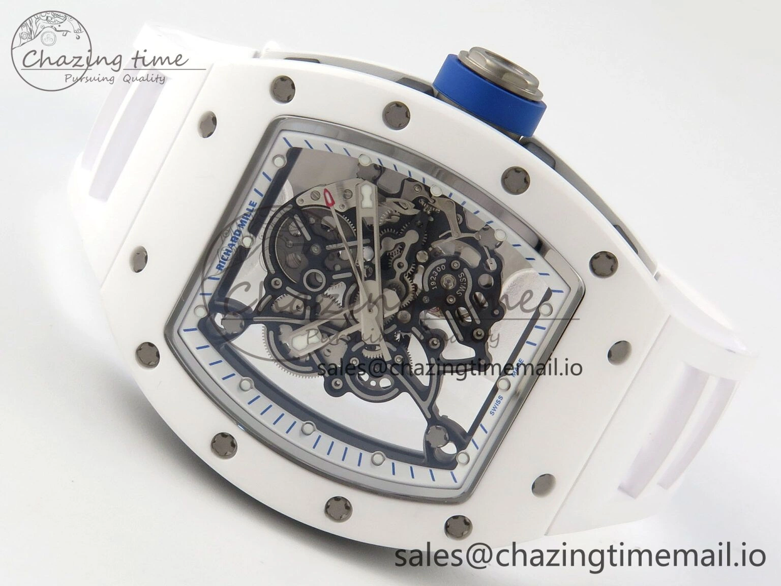 Custom RM055 White Ceramic ZGF Best Edition White Inner Bezel on White Rubber Strap Vaucher Manufacture Fleurier Movement (Free Sprung)