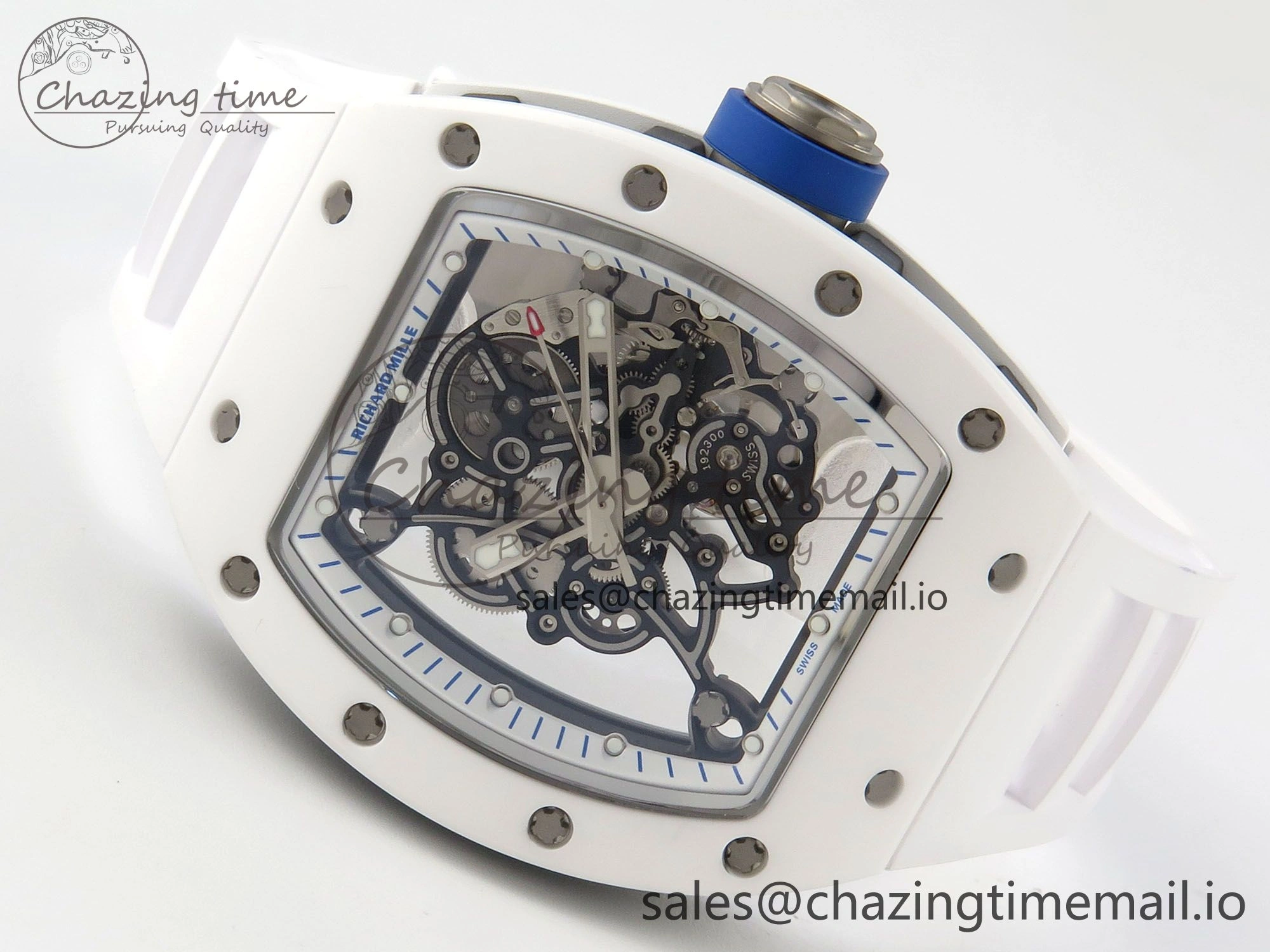 Custom RM055 White Ceramic ZGF Best Edition White Inner Bezel on White Rubber Strap Vaucher Manufacture Fleurier Movement (Free Sprung)