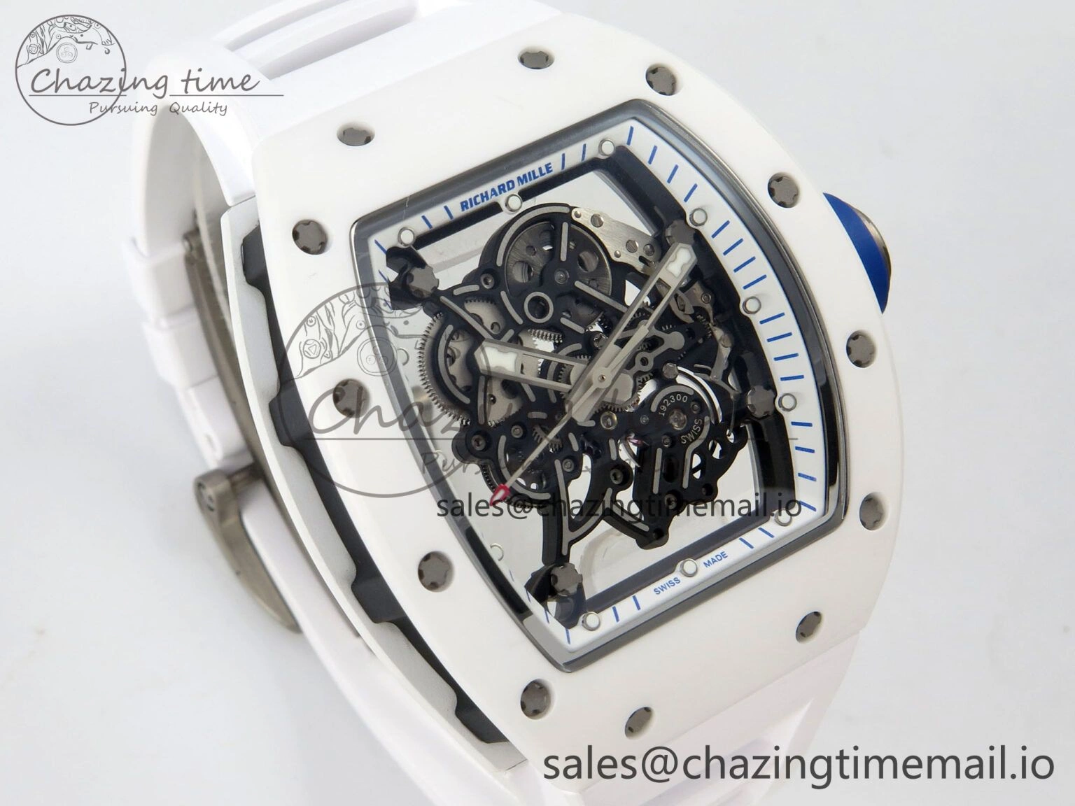 Custom RM055 White Ceramic ZGF Best Edition White Inner Bezel on White Rubber Strap Vaucher Manufacture Fleurier Movement (Free Sprung)