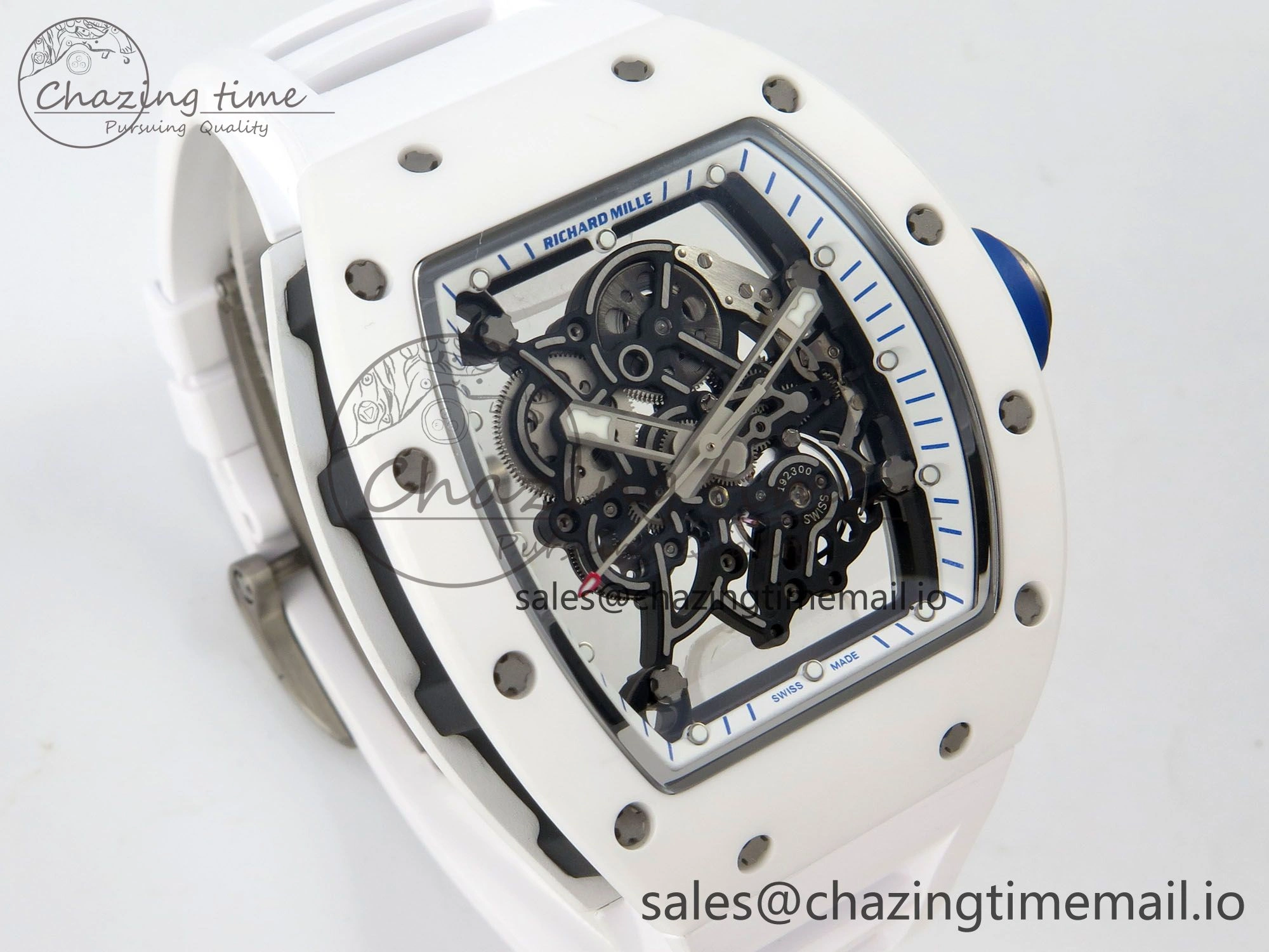 Custom RM055 White Ceramic ZGF Best Edition White Inner Bezel on White Rubber Strap Vaucher Manufacture Fleurier Movement (Free Sprung)