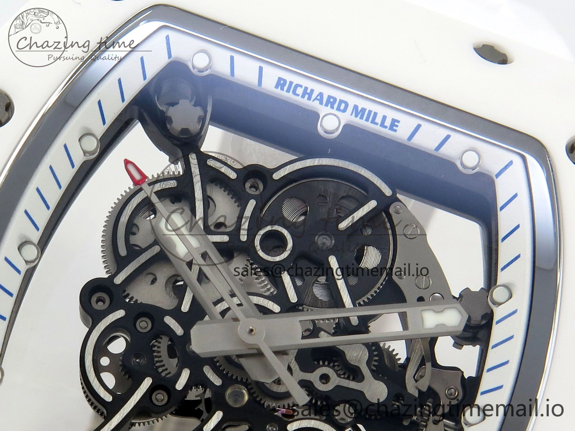 Custom RM055 White Ceramic ZGF Best Edition White Inner Bezel on White Rubber Strap Vaucher Manufacture Fleurier Movement (Free Sprung)