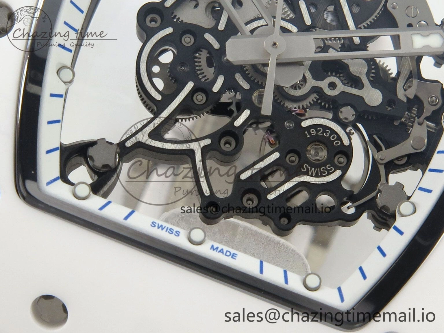 Custom RM055 White Ceramic ZGF Best Edition White Inner Bezel on White Rubber Strap Vaucher Manufacture Fleurier Movement (Free Sprung)