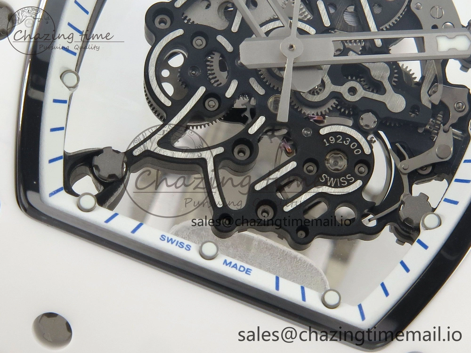 Custom RM055 White Ceramic ZGF Best Edition White Inner Bezel on White Rubber Strap Vaucher Manufacture Fleurier Movement (Free Sprung)