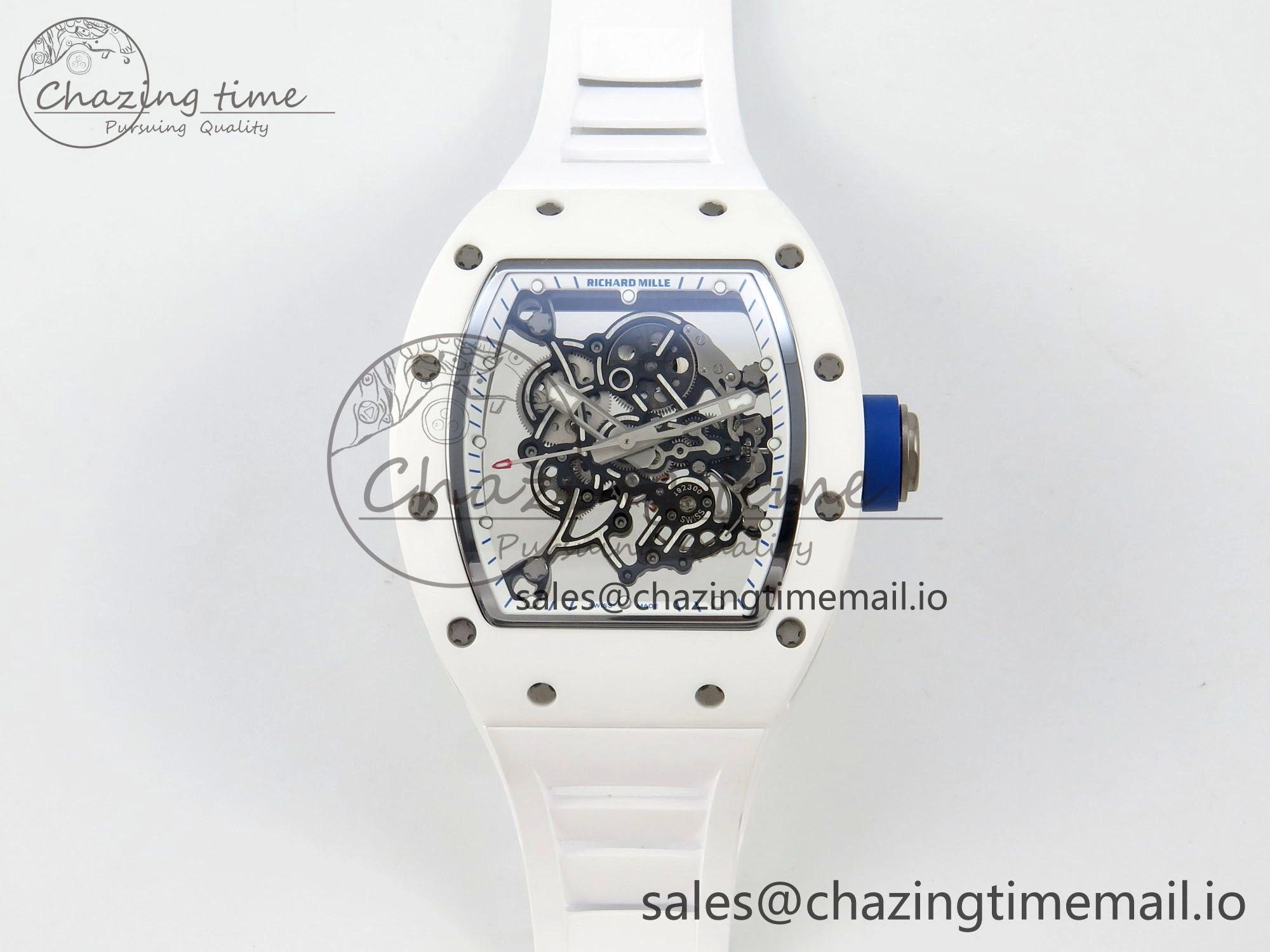 Custom RM055 White Ceramic ZGF Best Edition White Inner Bezel on White Rubber Strap Vaucher Manufacture Fleurier Movement (Free Sprung)