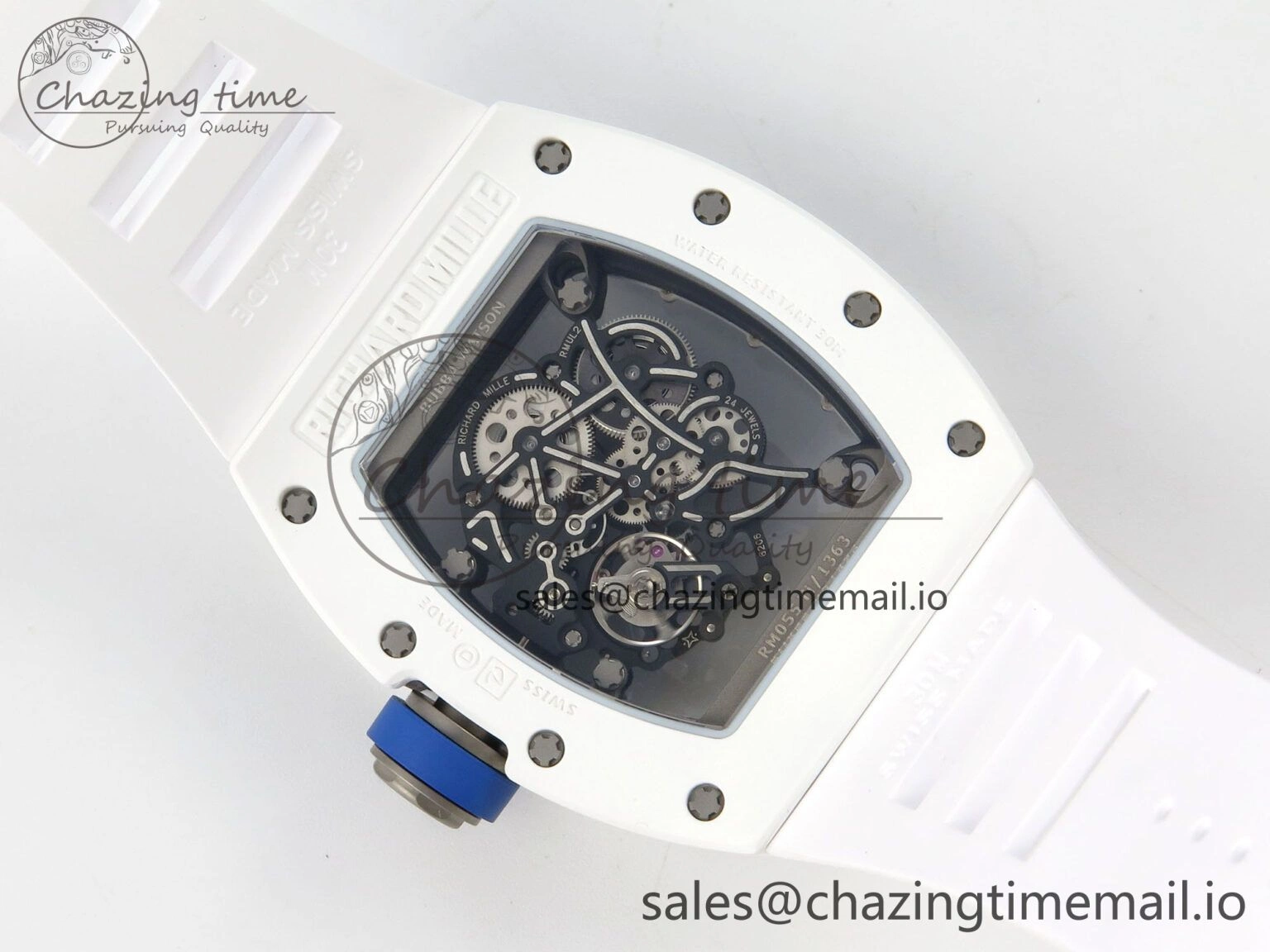 Custom RM055 White Ceramic ZGF Best Edition White Inner Bezel on White Rubber Strap Vaucher Manufacture Fleurier Movement (Free Sprung)
