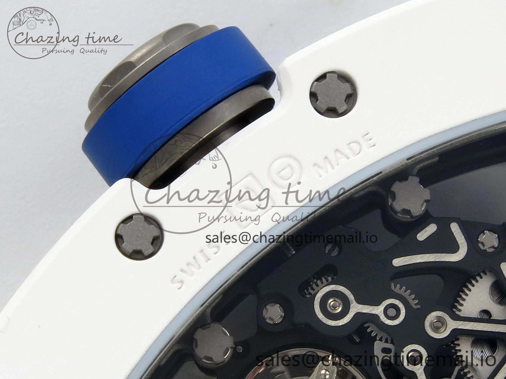 Custom RM055 White Ceramic ZGF Best Edition White Inner Bezel on White Rubber Strap Vaucher Manufacture Fleurier Movement (Free Sprung)