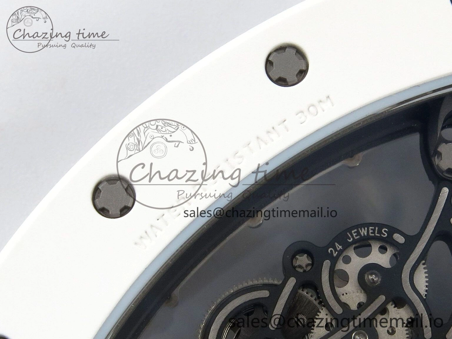Custom RM055 White Ceramic ZGF Best Edition White Inner Bezel on White Rubber Strap Vaucher Manufacture Fleurier Movement (Free Sprung)
