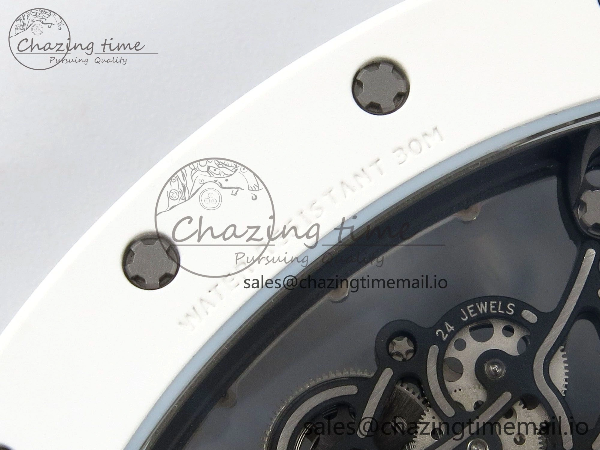 Custom RM055 White Ceramic ZGF Best Edition White Inner Bezel on White Rubber Strap Vaucher Manufacture Fleurier Movement (Free Sprung)