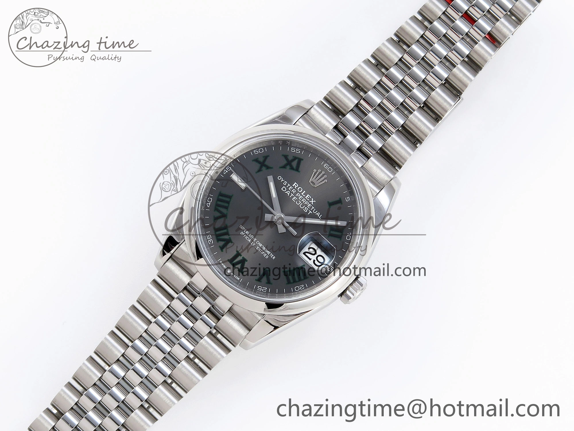 DATEJUST 36 SS 126200 VSF 1:1 BEST EDITION 904L STEEL GRAY DIAL GREEN ROMAN ON JUBILEE BRACELET VS3235