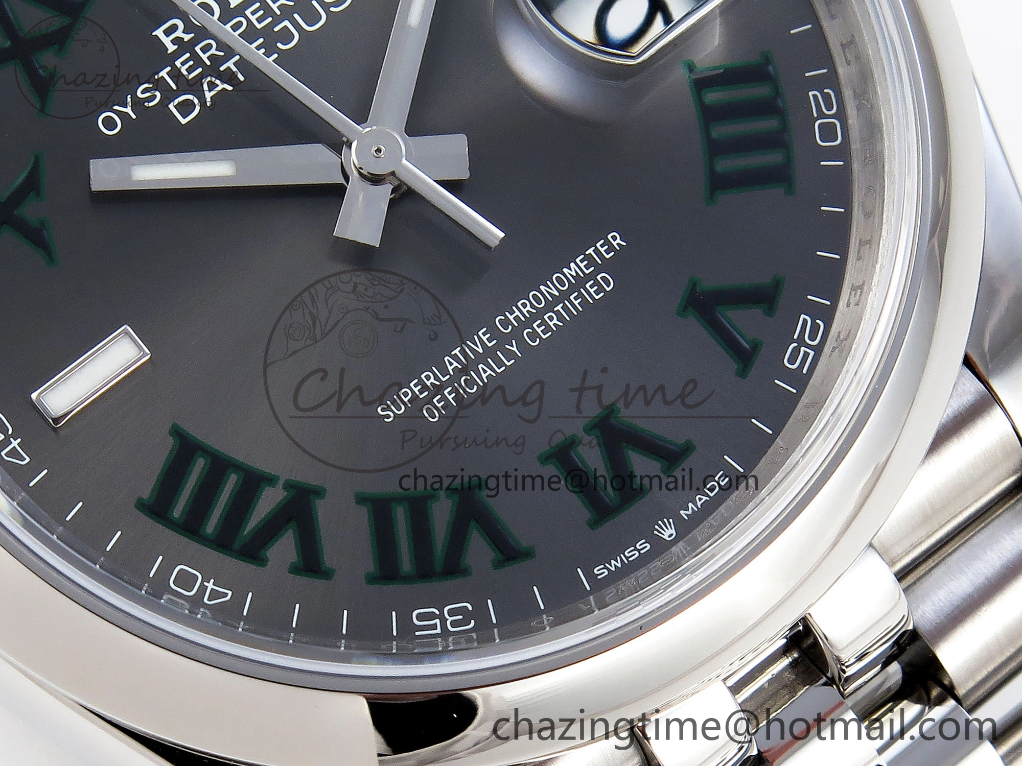DATEJUST 36 SS 126200 VSF 1:1 BEST EDITION 904L STEEL GRAY DIAL GREEN ROMAN ON JUBILEE BRACELET VS3235
