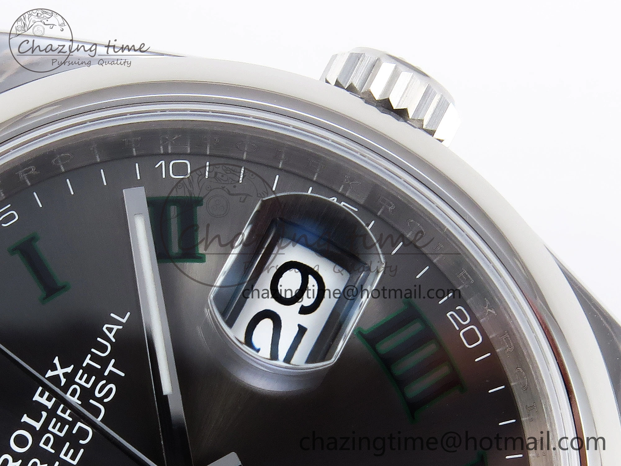 DATEJUST 36 SS 126200 VSF 1:1 BEST EDITION 904L STEEL GRAY DIAL GREEN ROMAN ON JUBILEE BRACELET VS3235
