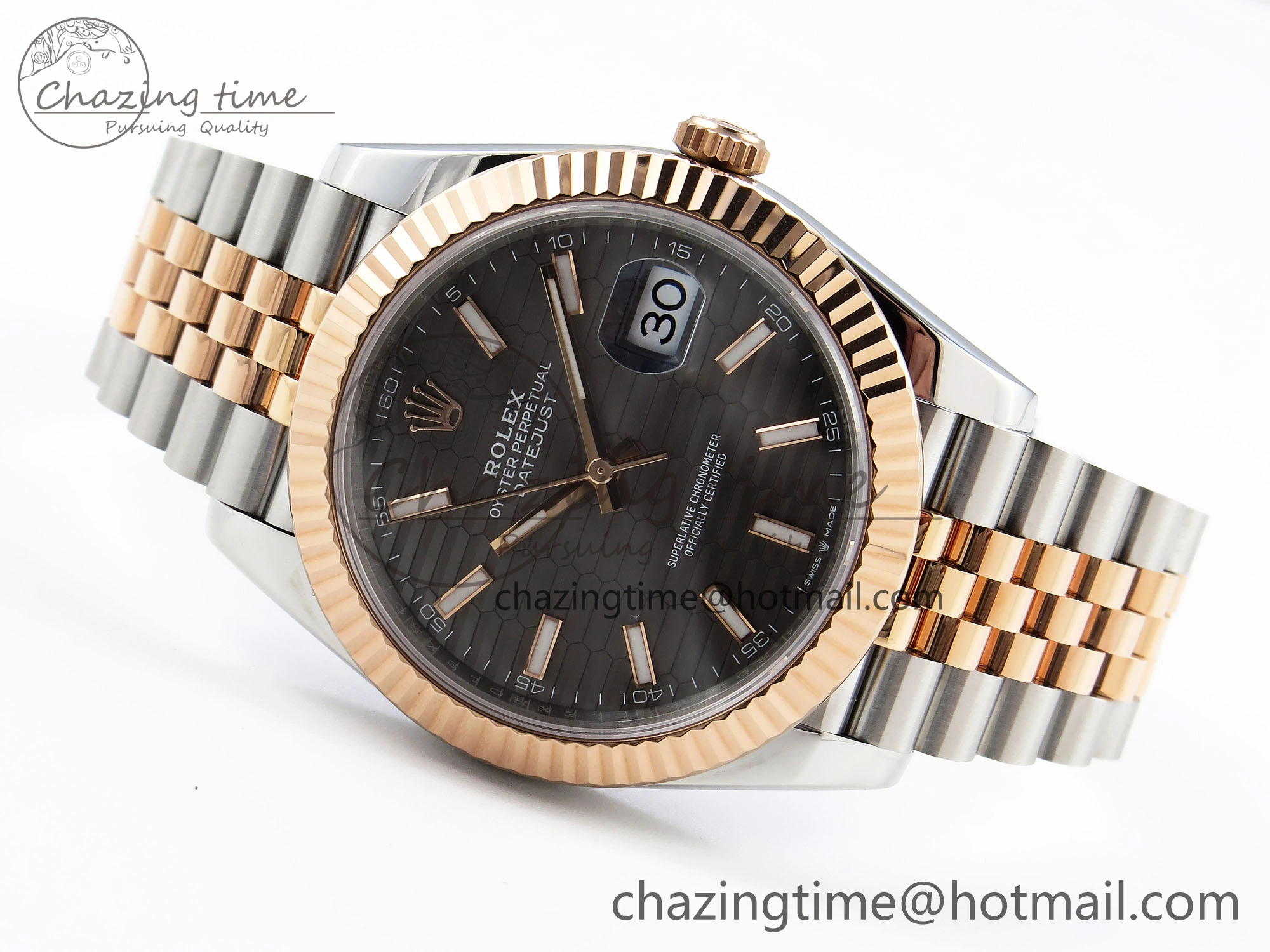 DATEJUST 41 126331 VSF 1:1 BEST EDITION 904L STEEL GRAY TEXTURED DIAL ON SS RG JUBILEE BRACELET VS3235