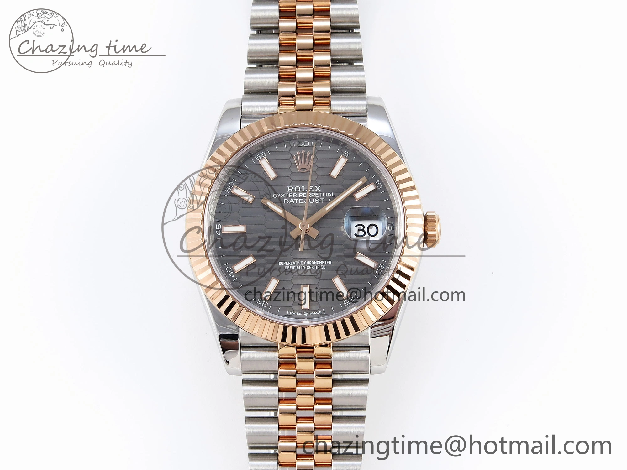 DATEJUST 41 126331 VSF 1:1 BEST EDITION 904L STEEL GRAY TEXTURED DIAL ON SS RG JUBILEE BRACELET VS3235