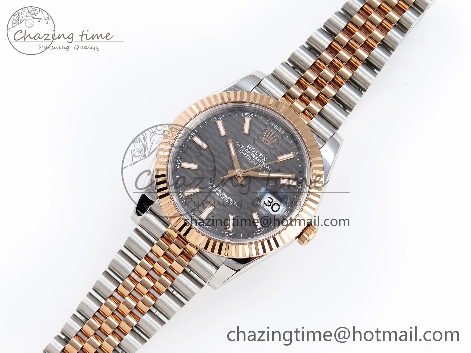 DATEJUST 41 126331 VSF 1:1 BEST EDITION 904L STEEL GRAY TEXTURED DIAL ON SS RG JUBILEE BRACELET VS3235