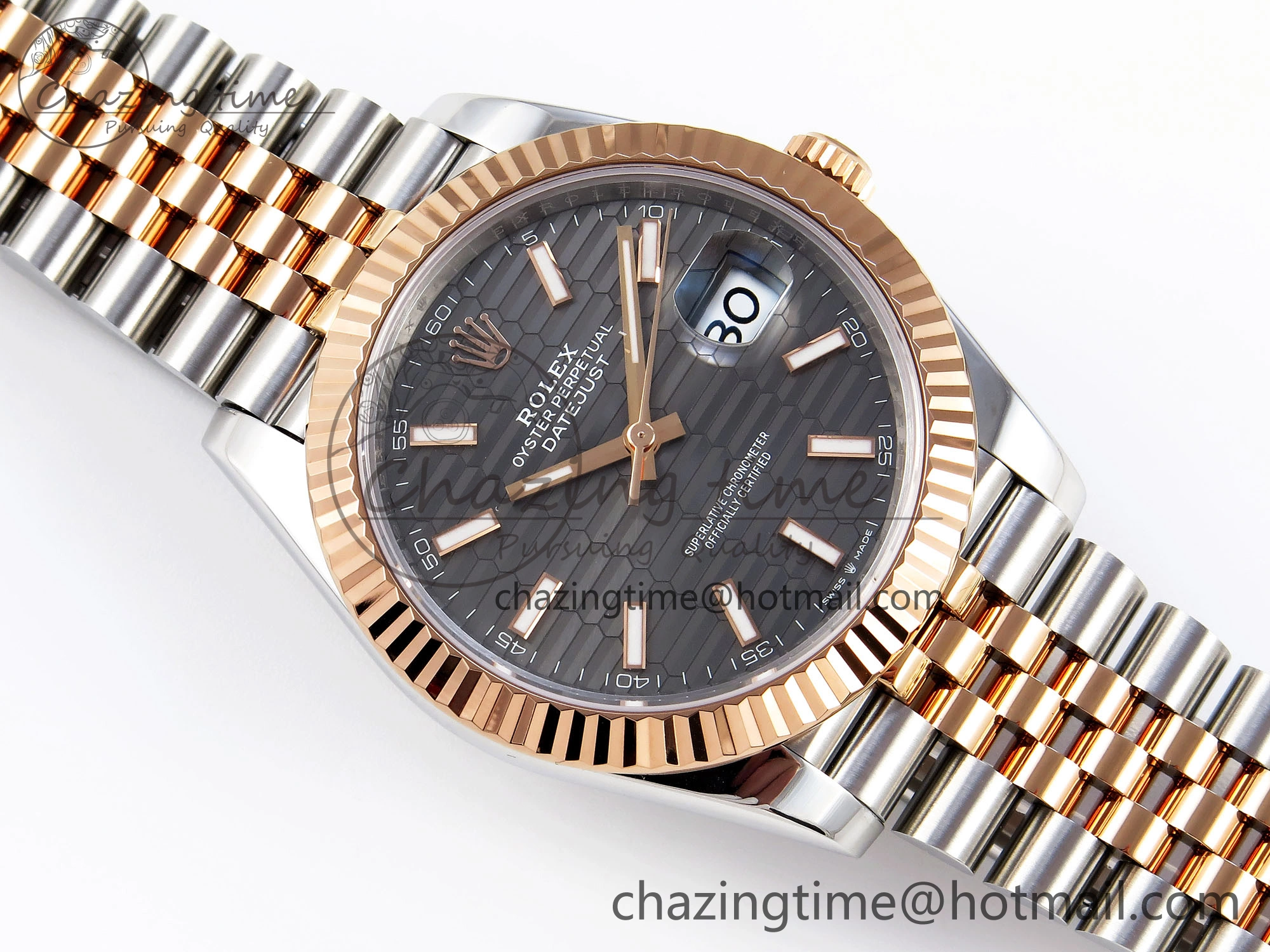 DATEJUST 41 126331 VSF 1:1 BEST EDITION 904L STEEL GRAY TEXTURED DIAL ON SS RG JUBILEE BRACELET VS3235