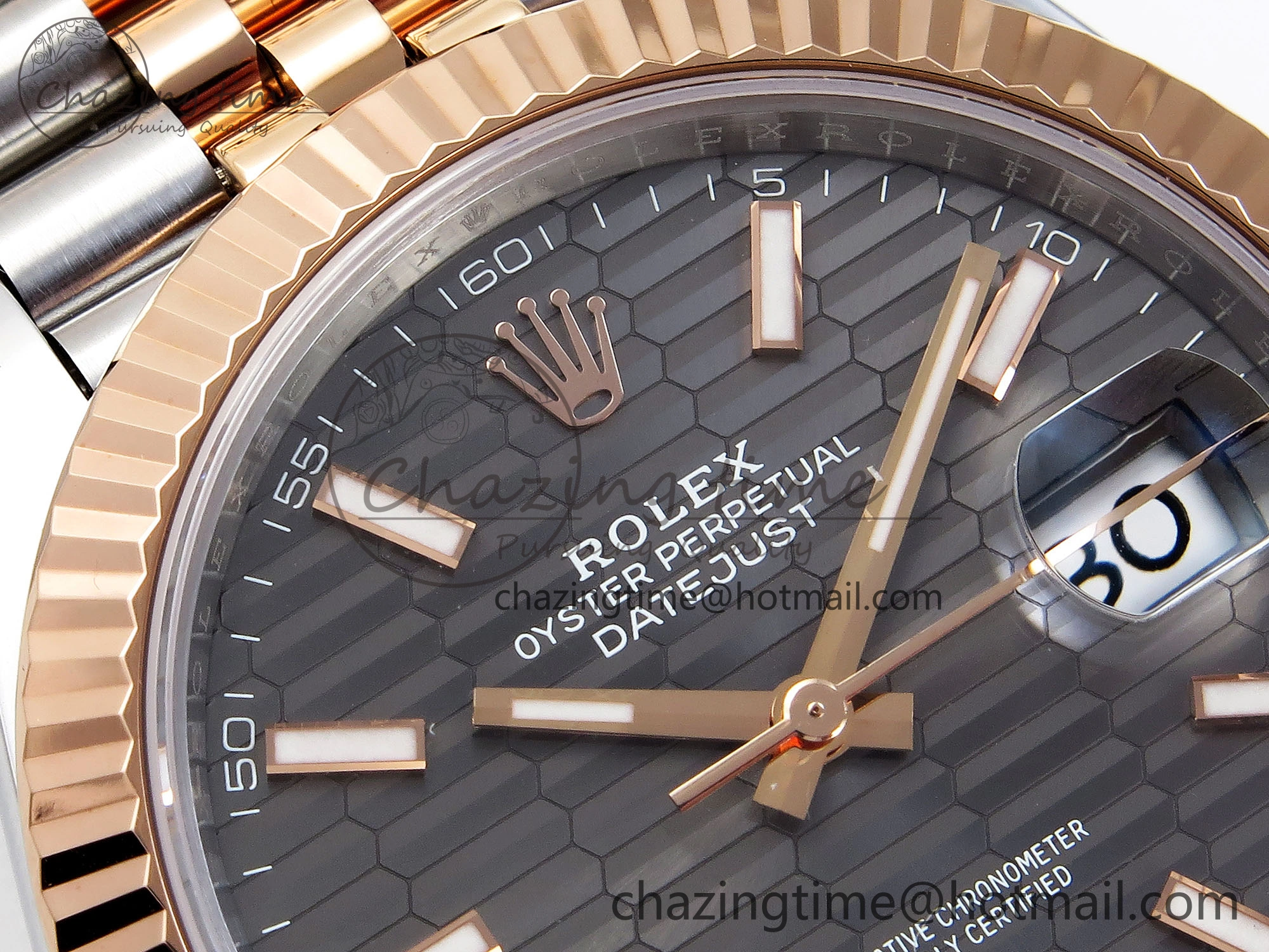 DATEJUST 41 126331 VSF 1:1 BEST EDITION 904L STEEL GRAY TEXTURED DIAL ON SS RG JUBILEE BRACELET VS3235