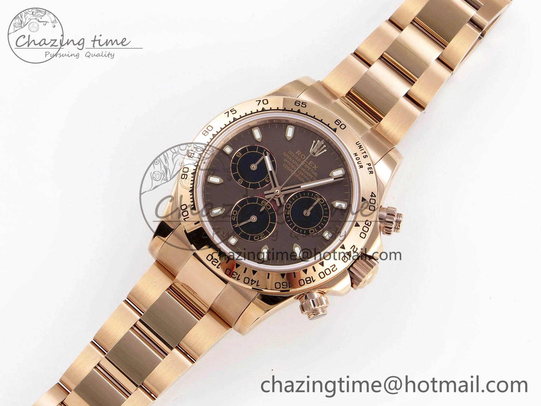 DAYTONA 116505 RG OMF BEST EDITION BROWN BLACK DIAL ON RG BRACELET A7750 (SLIM MOVEMENT)