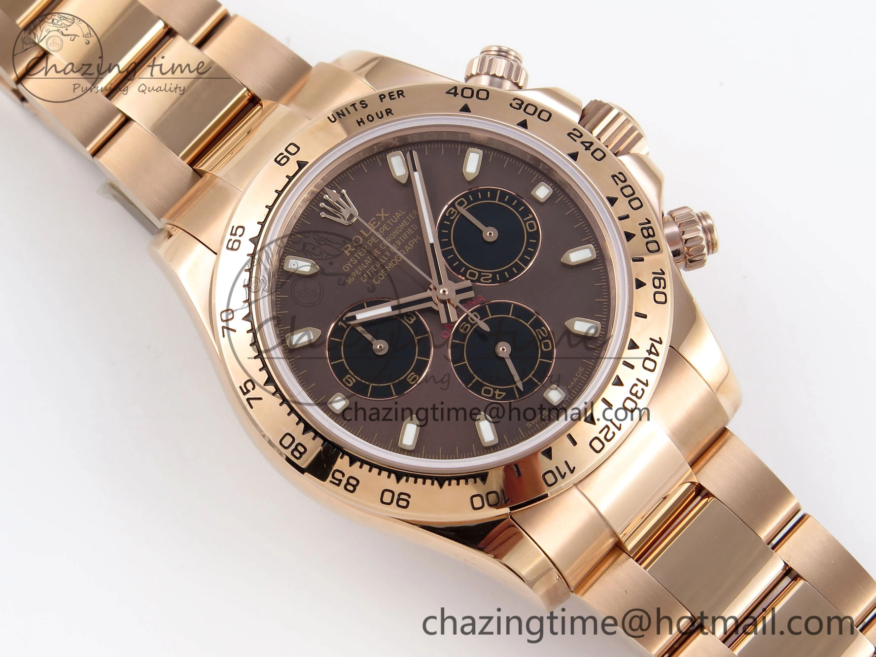 DAYTONA 116505 RG OMF BEST EDITION BROWN BLACK DIAL ON RG BRACELET A7750 (SLIM MOVEMENT)