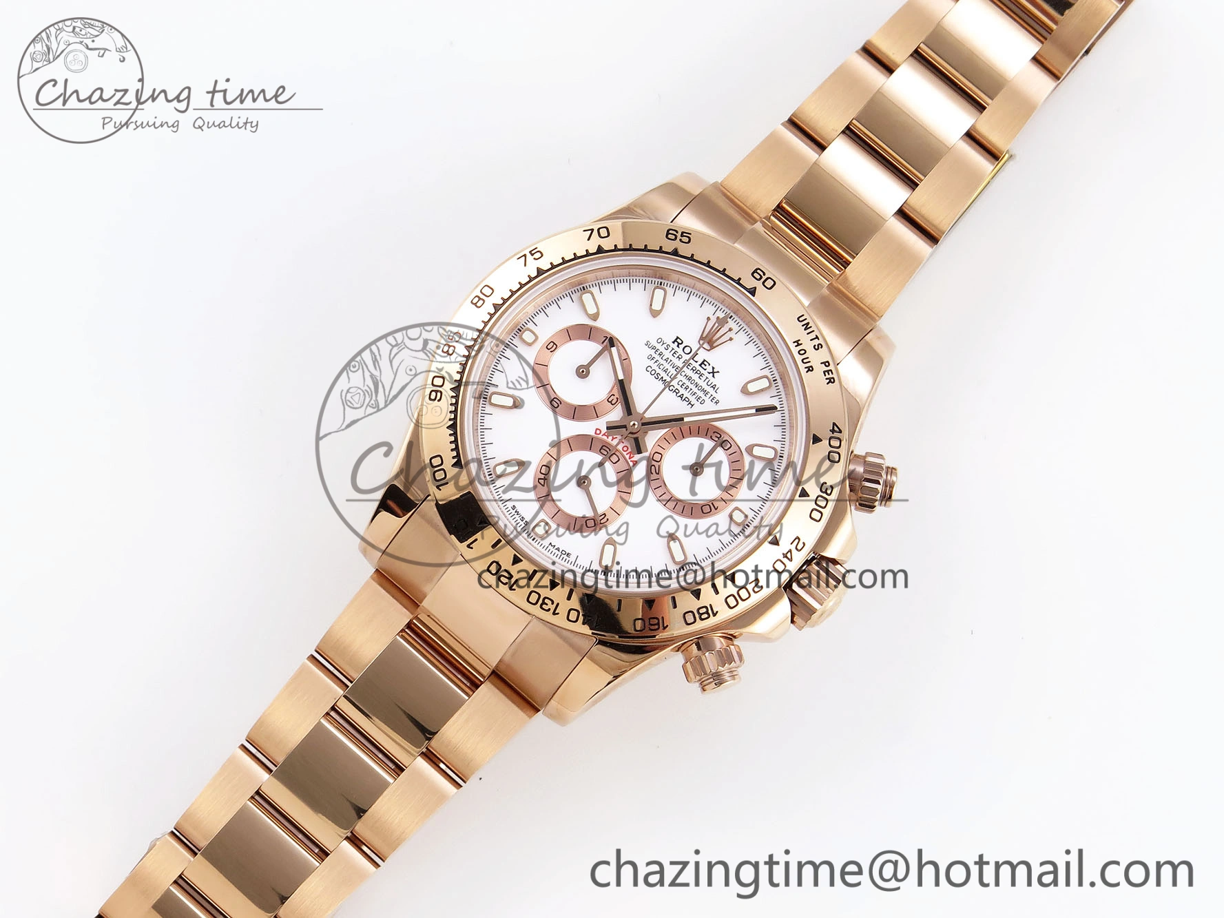 DAYTONA 116505 RG OMF BEST EDITION WHITE DIAL ON RG BRACELET A7750 (SLIM MOVEMENT)