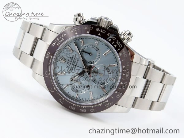 DAYTONA 116506 SS OMF BEST EDITION ICE BLUE CRYSTAL DIAL ON SS BRACELET A7750 (SLIM MOVEMENT)