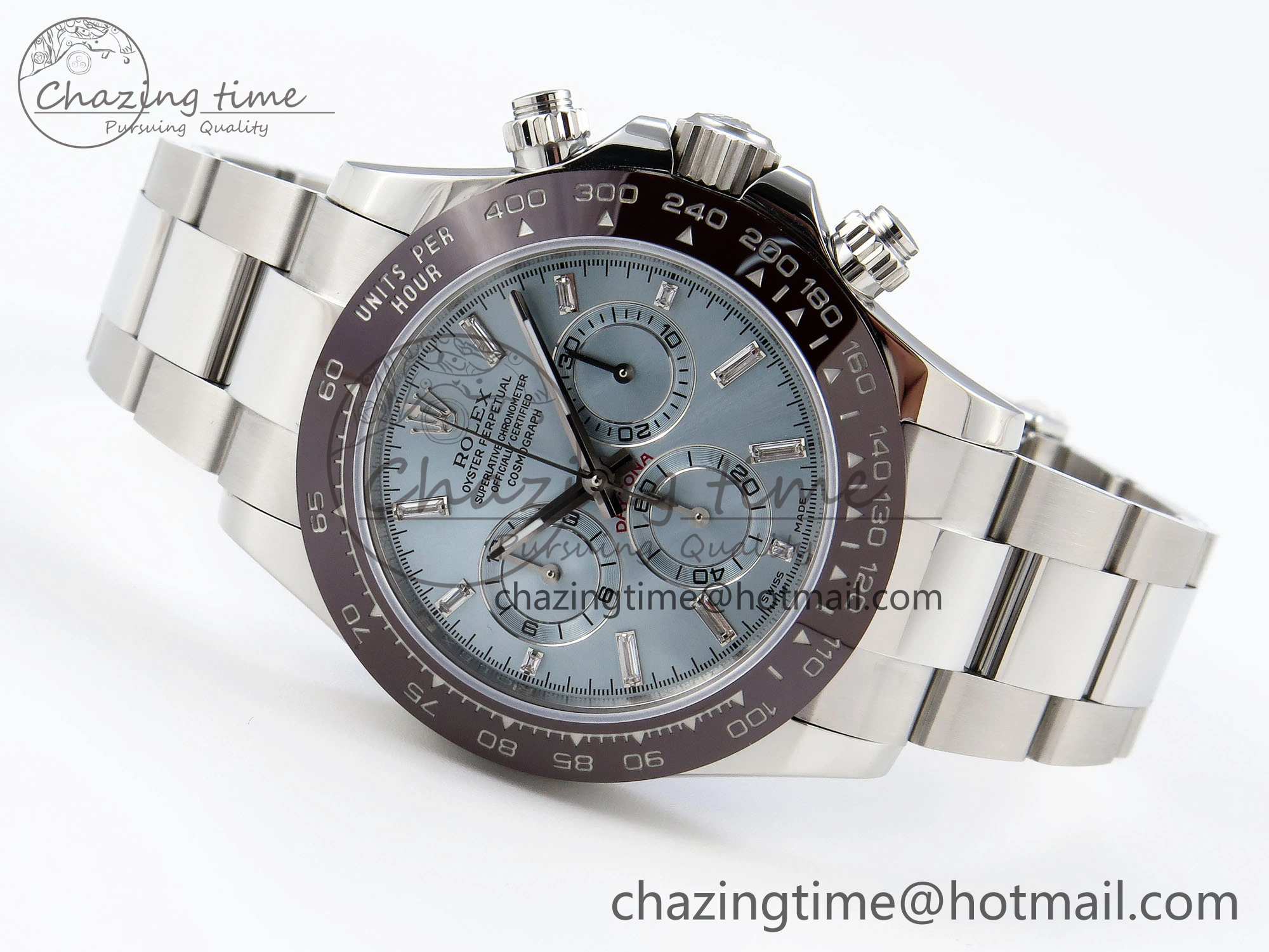 DAYTONA 116506 SS OMF BEST EDITION ICE BLUE CRYSTAL DIAL ON SS BRACELET A7750 (SLIM MOVEMENT)