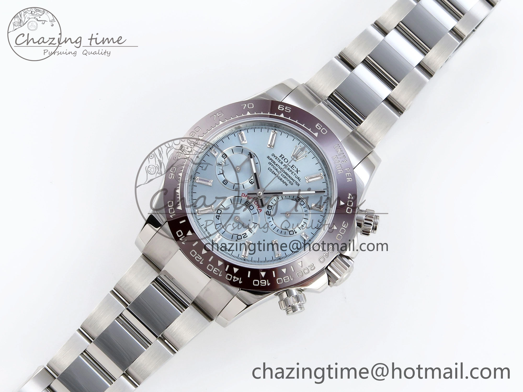 DAYTONA 116506 SS OMF BEST EDITION ICE BLUE CRYSTAL DIAL ON SS BRACELET A7750 (SLIM MOVEMENT)