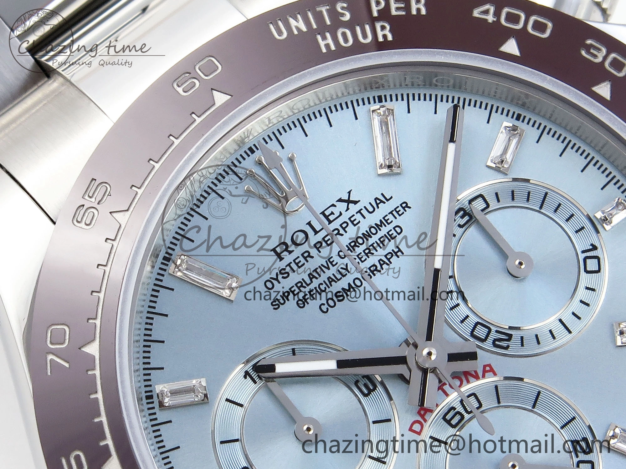 DAYTONA 116506 SS OMF BEST EDITION ICE BLUE CRYSTAL DIAL ON SS BRACELET A7750 (SLIM MOVEMENT)