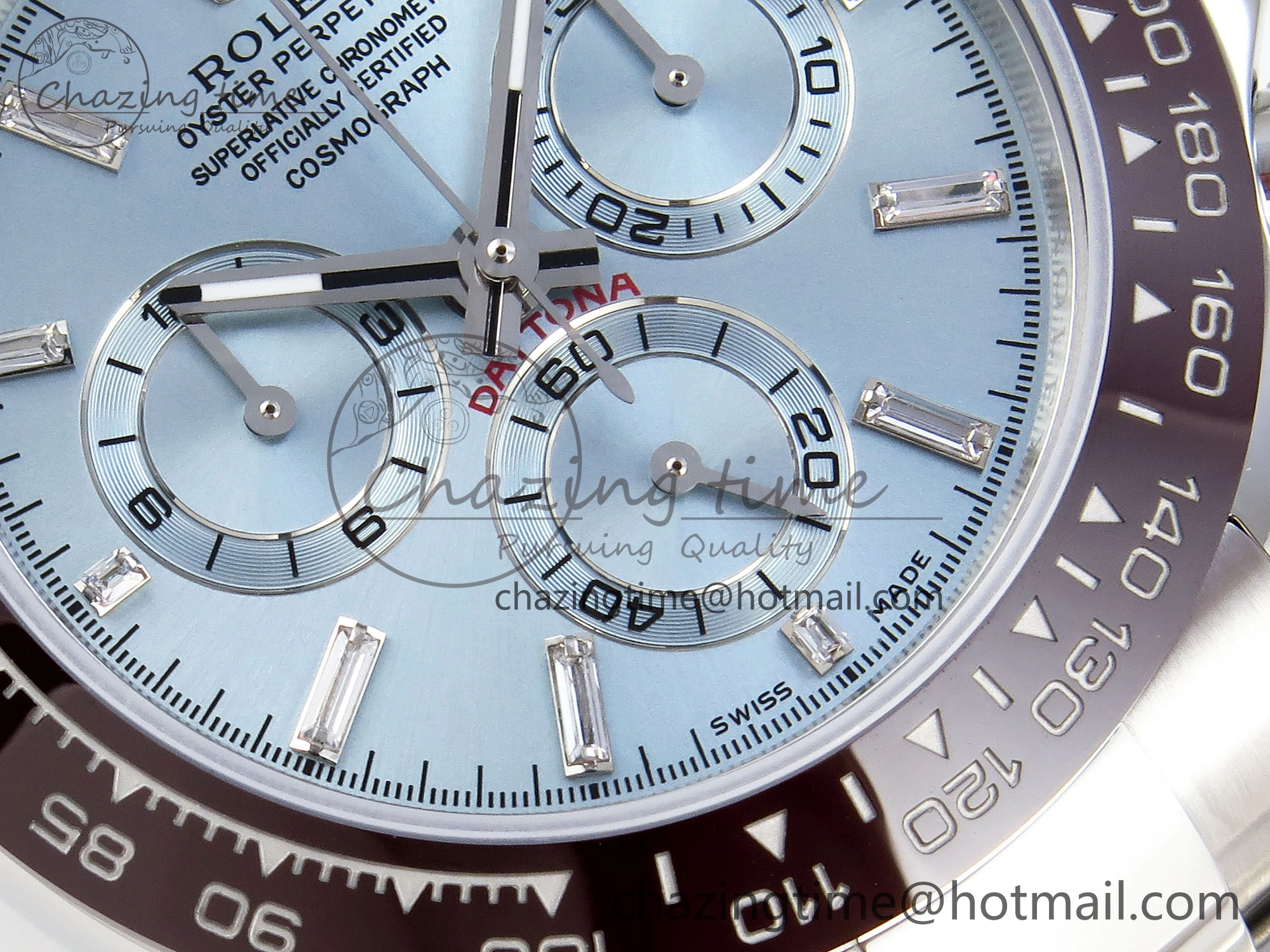 DAYTONA 116506 SS OMF BEST EDITION ICE BLUE CRYSTAL DIAL ON SS BRACELET A7750 (SLIM MOVEMENT)