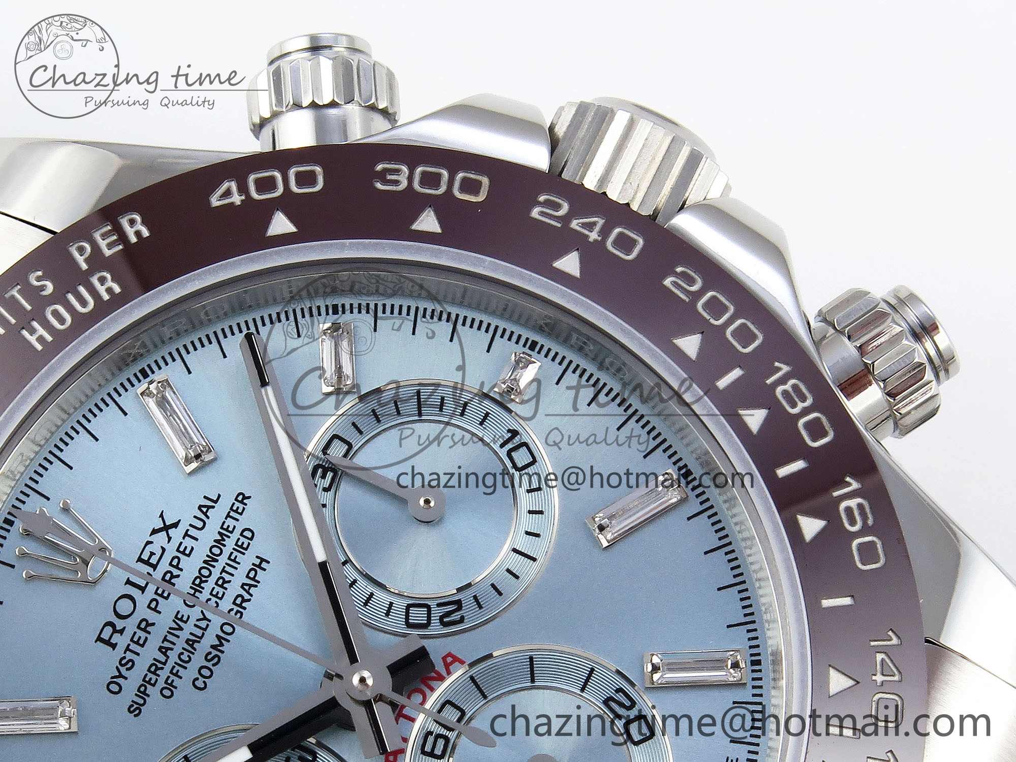 DAYTONA 116506 SS OMF BEST EDITION ICE BLUE CRYSTAL DIAL ON SS BRACELET A7750 (SLIM MOVEMENT)