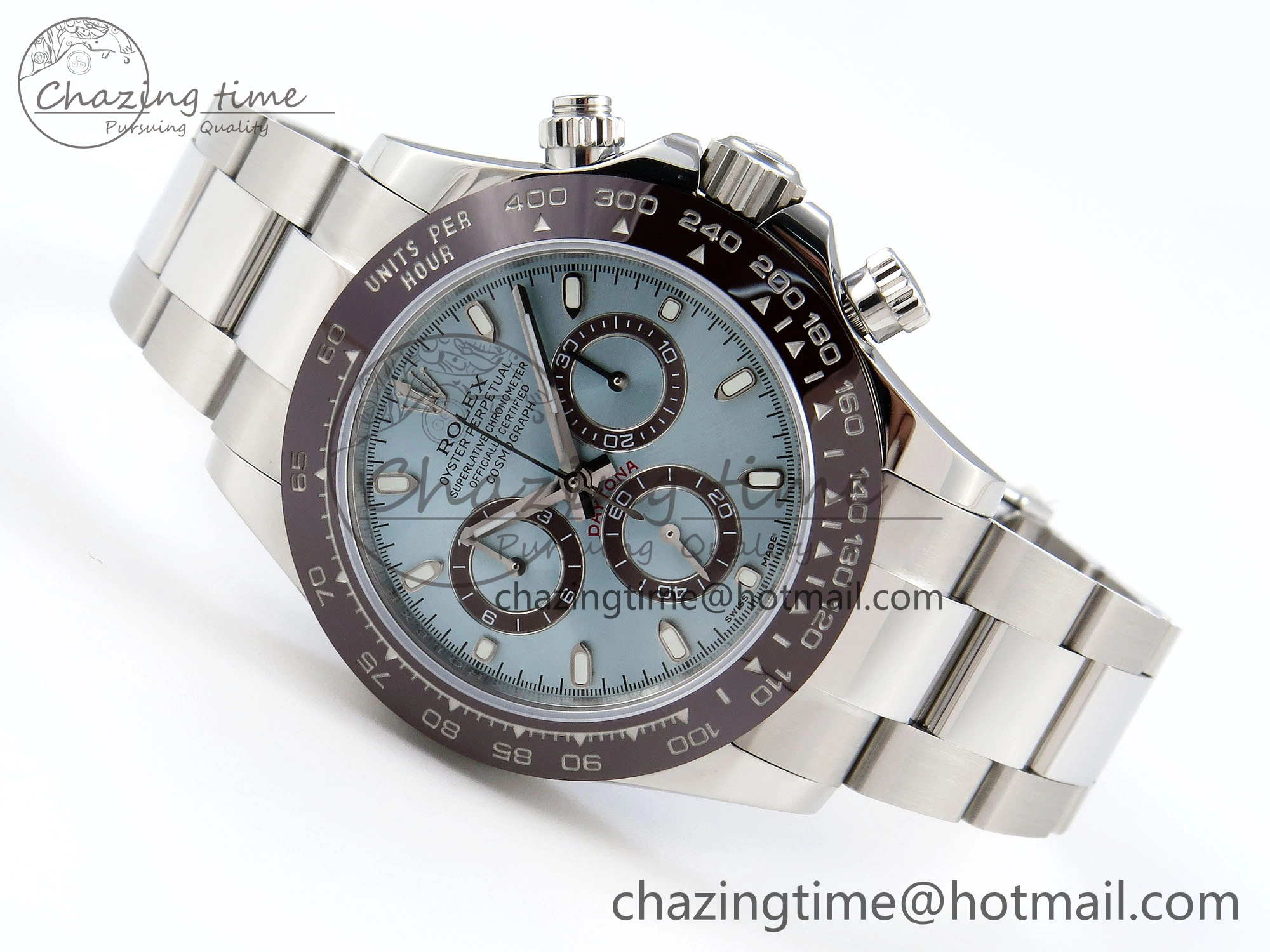 DAYTONA 116506 SS OMF BEST EDITION ICE BLUE DIAL ON SS BRACELET A7750 (SLIM MOVEMENT)