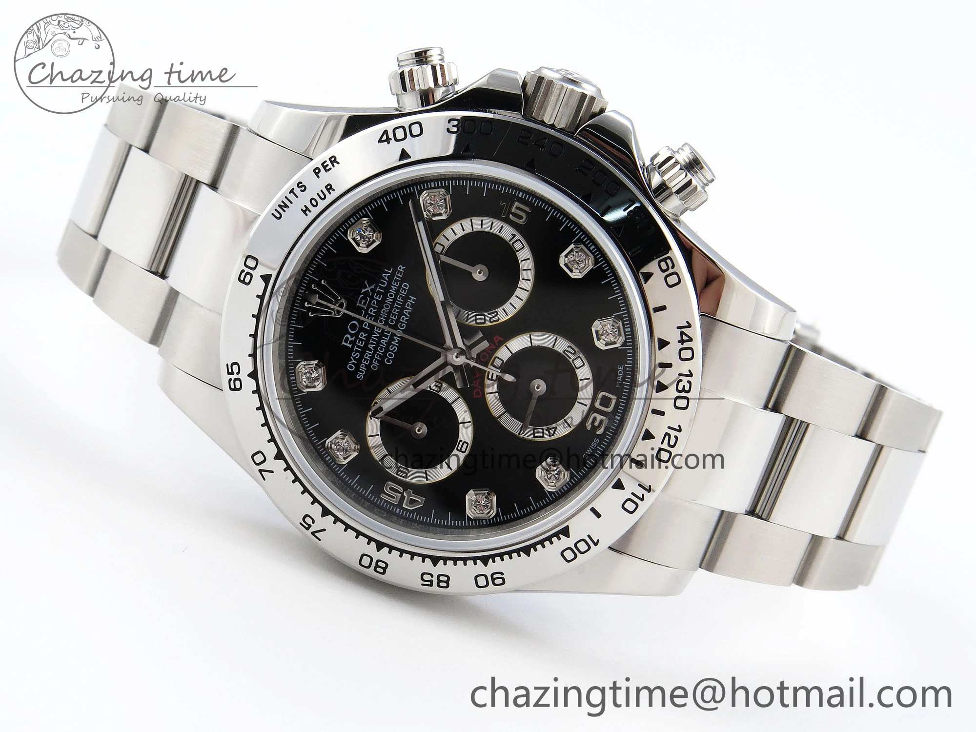 DAYTONA 116509 SS OMF BEST EDITION BLACK DIAMONDS DIAL ON SS BRACELET A7750 (SLIM MOVEMENT)