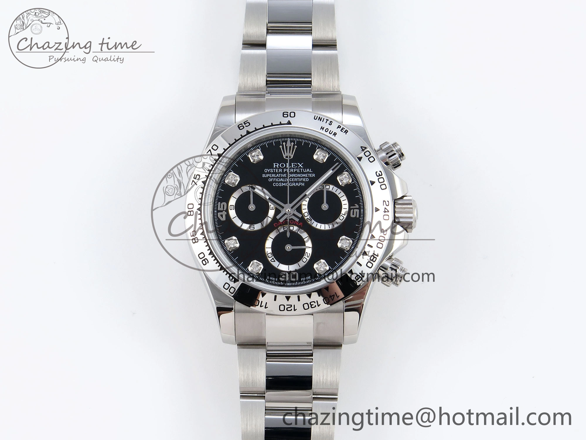 DAYTONA 116509 SS OMF BEST EDITION BLACK DIAMONDS DIAL ON SS BRACELET A7750 (SLIM MOVEMENT)