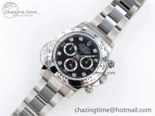 DAYTONA 116509 SS OMF BEST EDITION BLACK DIAMONDS DIAL ON SS BRACELET A7750 (SLIM MOVEMENT)