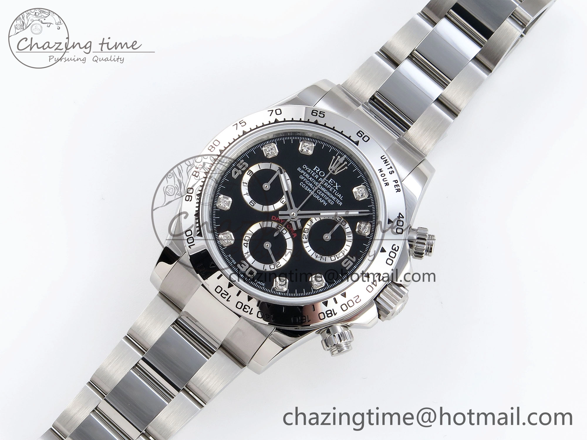 DAYTONA 116509 SS OMF BEST EDITION BLACK DIAMONDS DIAL ON SS BRACELET A7750 (SLIM MOVEMENT)