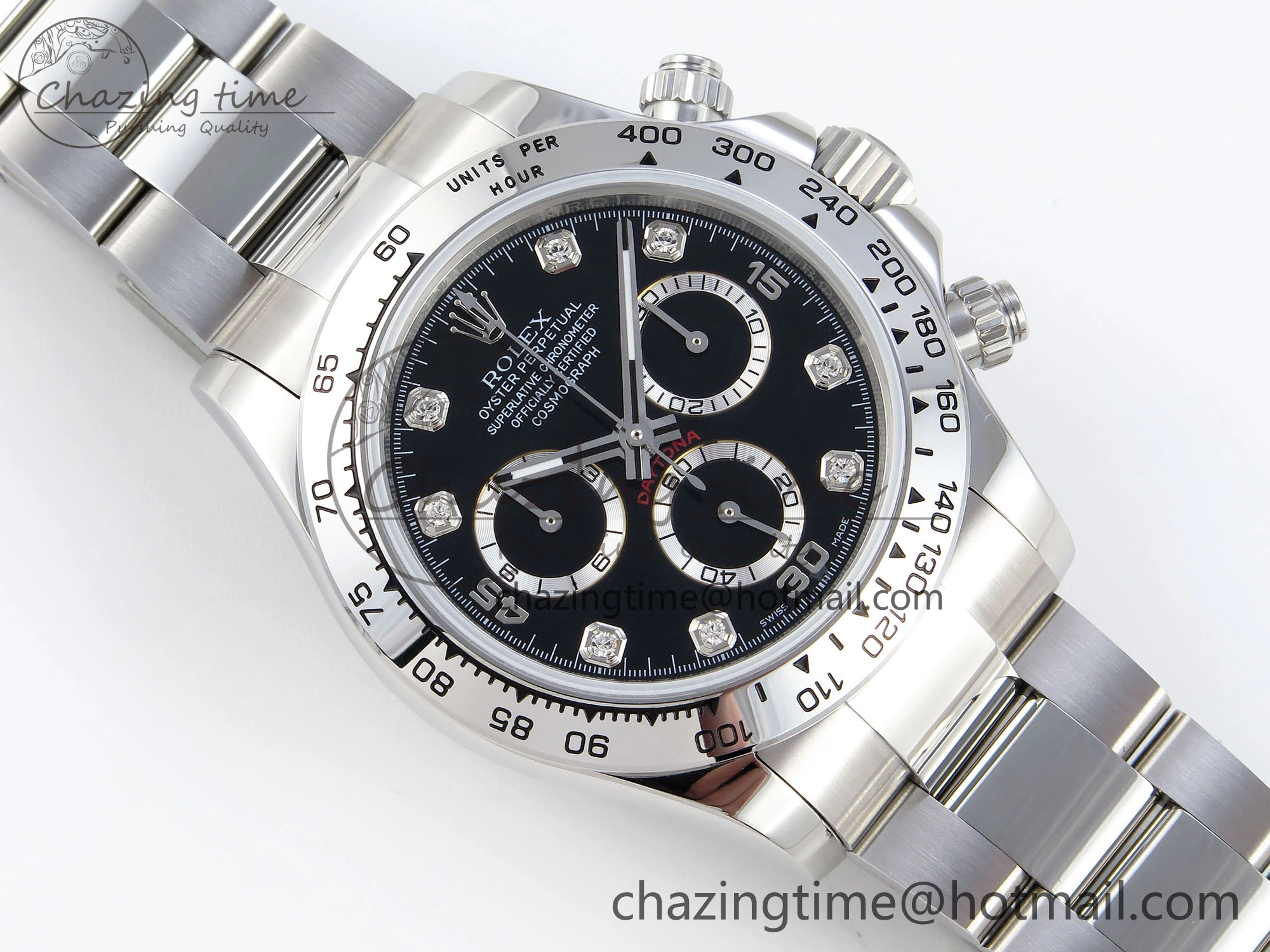 DAYTONA 116509 SS OMF BEST EDITION BLACK DIAMONDS DIAL ON SS BRACELET A7750 (SLIM MOVEMENT)