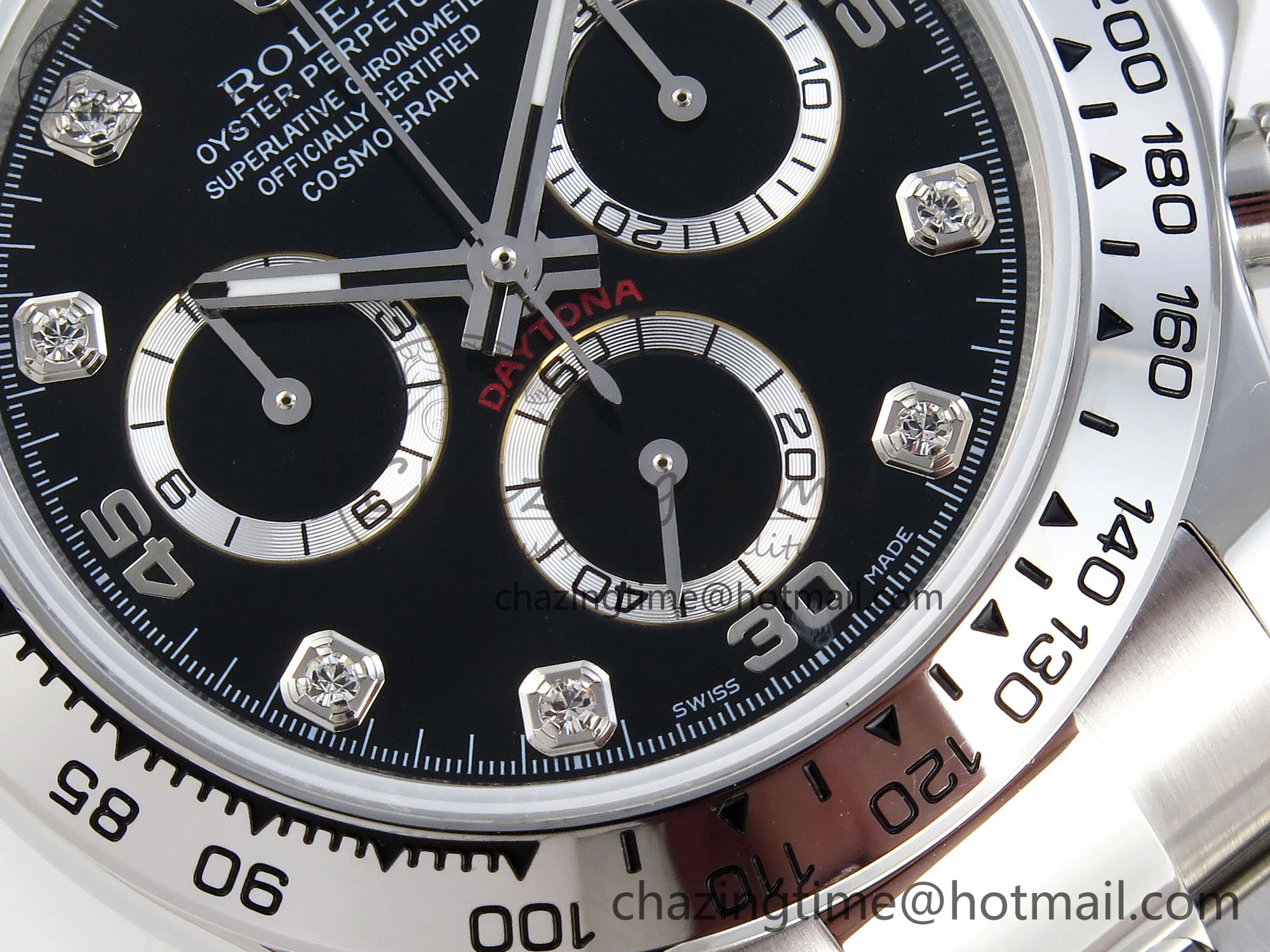 DAYTONA 116509 SS OMF BEST EDITION BLACK DIAMONDS DIAL ON SS BRACELET A7750 (SLIM MOVEMENT)