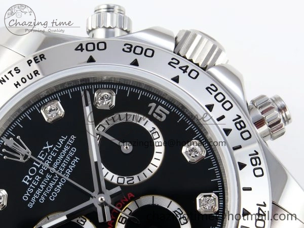 DAYTONA 116509 SS OMF BEST EDITION BLACK DIAMONDS DIAL ON SS BRACELET A7750 (SLIM MOVEMENT)