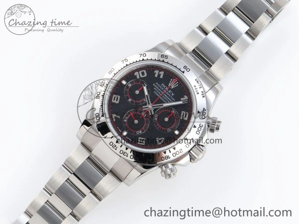 DAYTONA 116509 SS OMF BEST EDITION BLACK NUMERAL DIAL ON SS BRACELET A7750 (SLIM MOVEMENT)