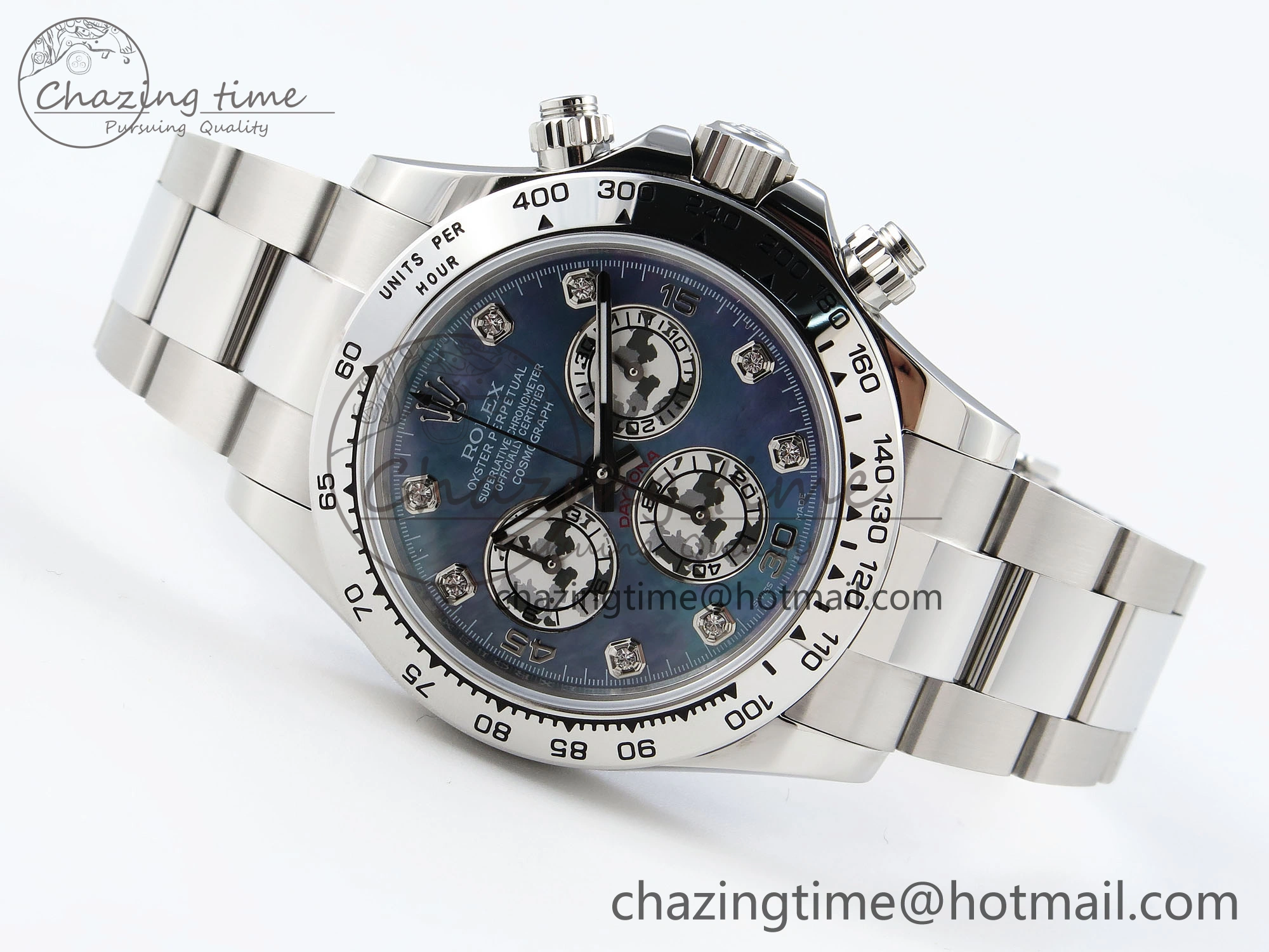 DAYTONA 116509 SS OMF BEST EDITION BLUE MOP DIAL ON SS BRACELET A7750 (SLIM MOVEMENT)
