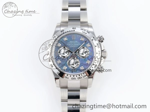 DAYTONA 116509 SS OMF BEST EDITION BLUE MOP DIAL ON SS BRACELET A7750 (SLIM MOVEMENT)