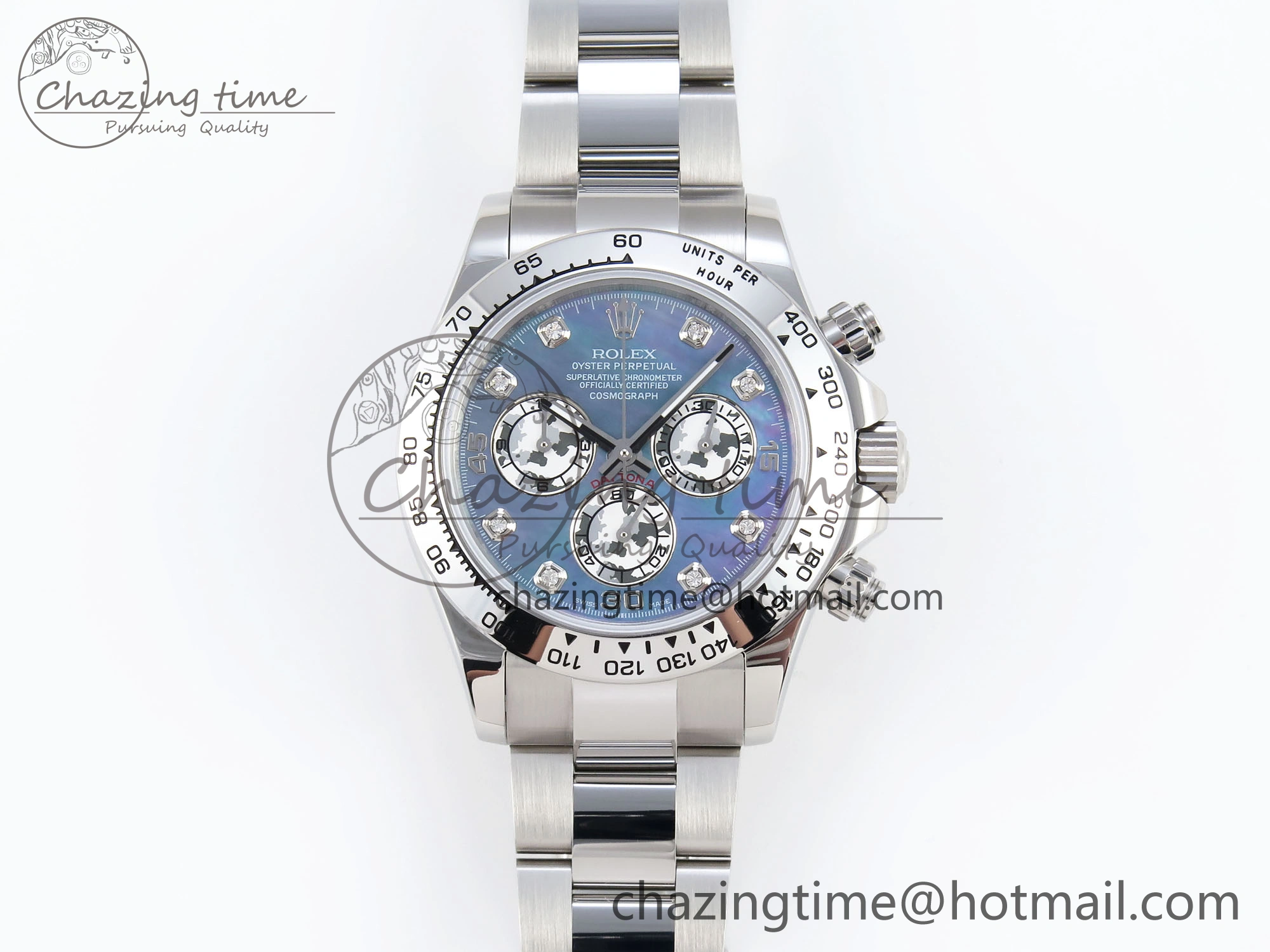 DAYTONA 116509 SS OMF BEST EDITION BLUE MOP DIAL ON SS BRACELET A7750 (SLIM MOVEMENT)