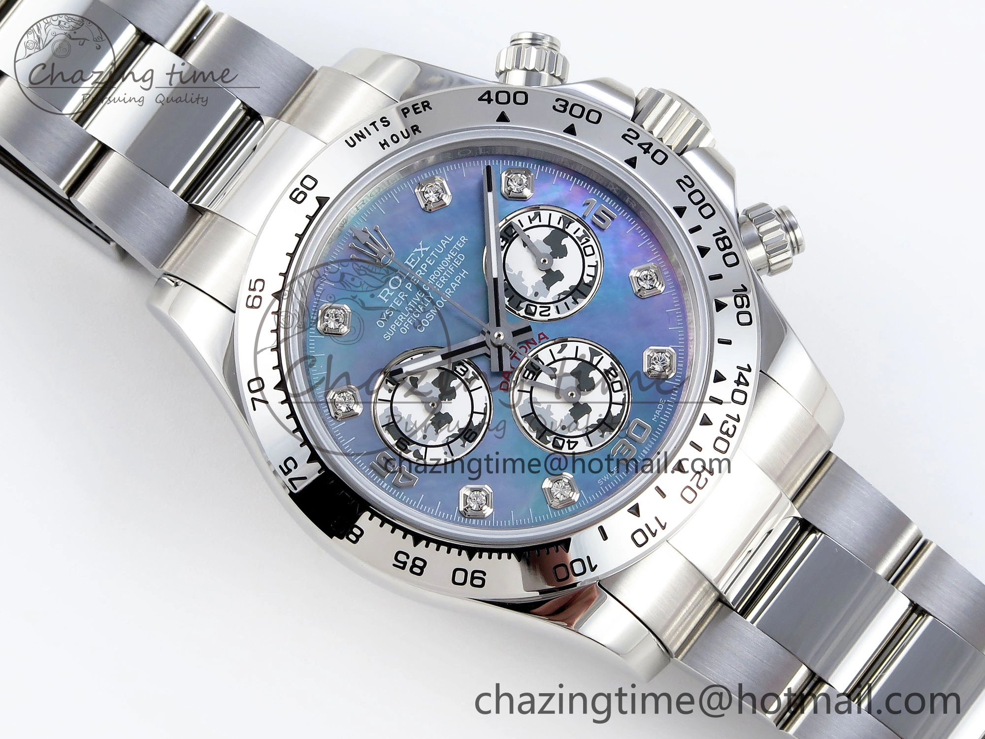 DAYTONA 116509 SS OMF BEST EDITION BLUE MOP DIAL ON SS BRACELET A7750 (SLIM MOVEMENT)