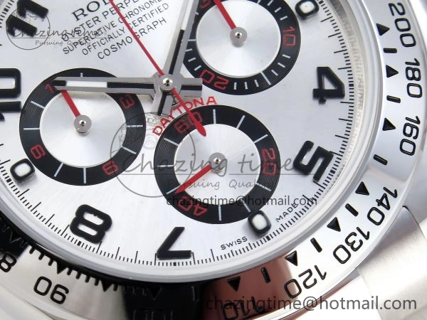 DAYTONA 116509 SS OMF BEST EDITION SILVER NUMERAL DIAL ON SS BRACELET A7750 (SLIM MOVEMENT)