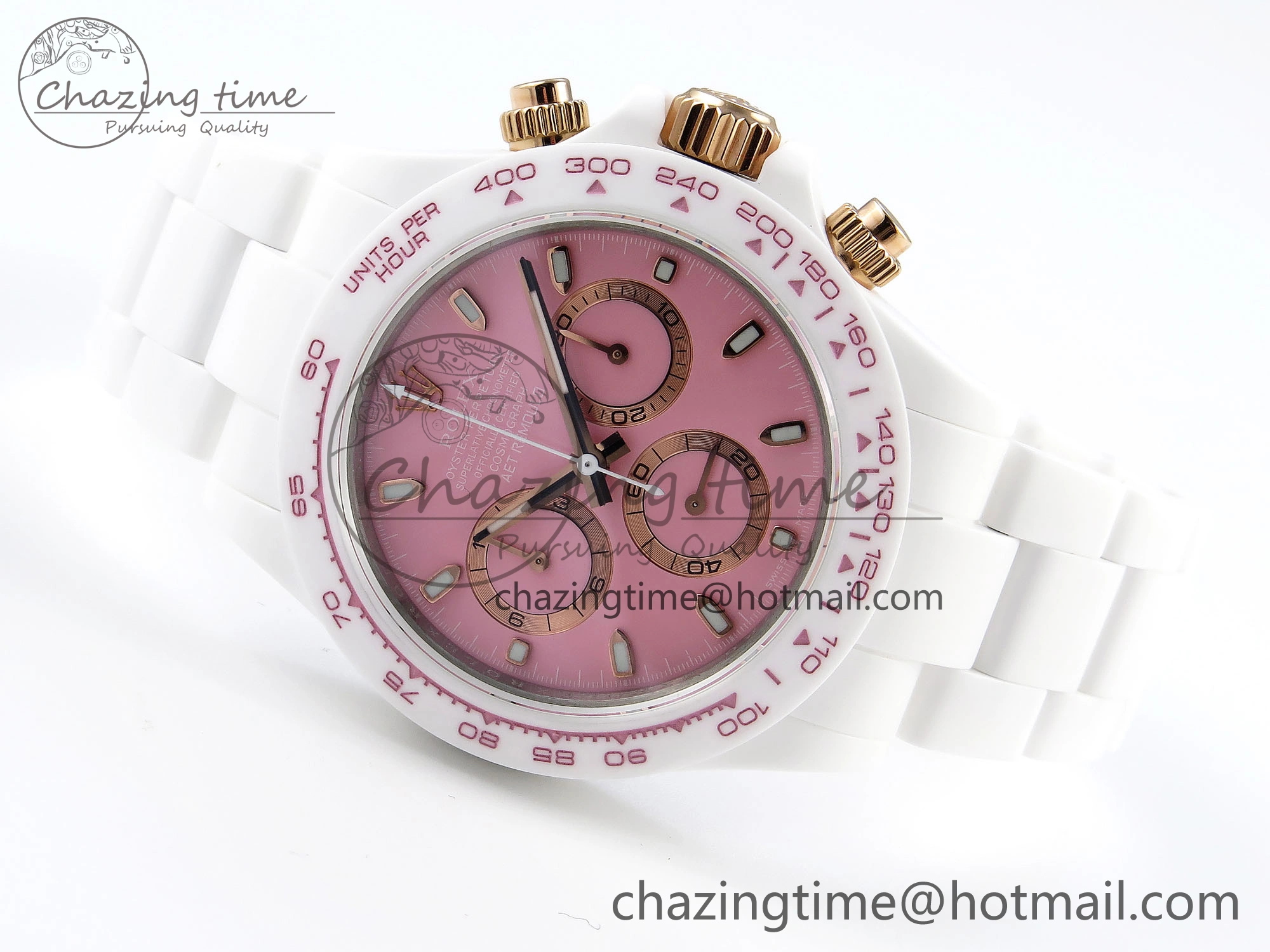 DAYTONA AET WHITE CERAMIC CASE AND BRACELET PINK DIAL NOOB BEST EDITION SA4130