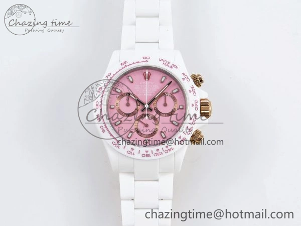 DAYTONA AET WHITE CERAMIC CASE AND BRACELET PINK DIAL NOOB BEST EDITION SA4130
