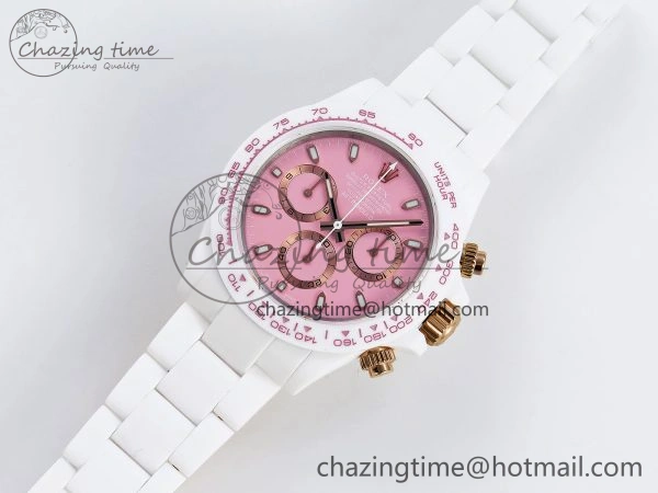 DAYTONA AET WHITE CERAMIC CASE AND BRACELET PINK DIAL NOOB BEST EDITION SA4130