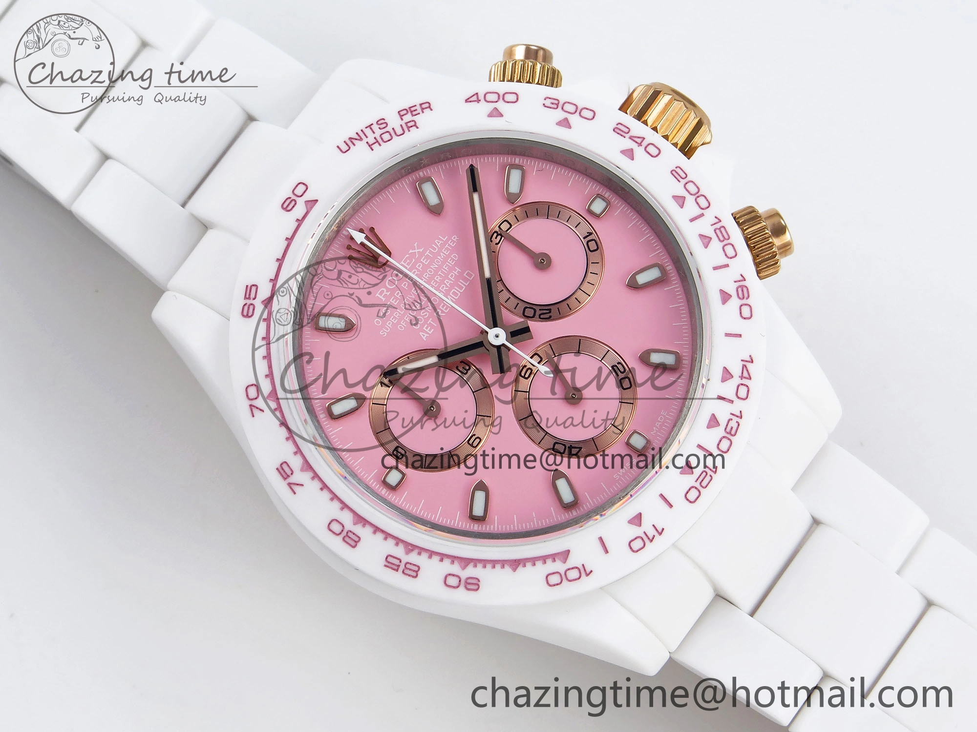 DAYTONA AET WHITE CERAMIC CASE AND BRACELET PINK DIAL NOOB BEST EDITION SA4130