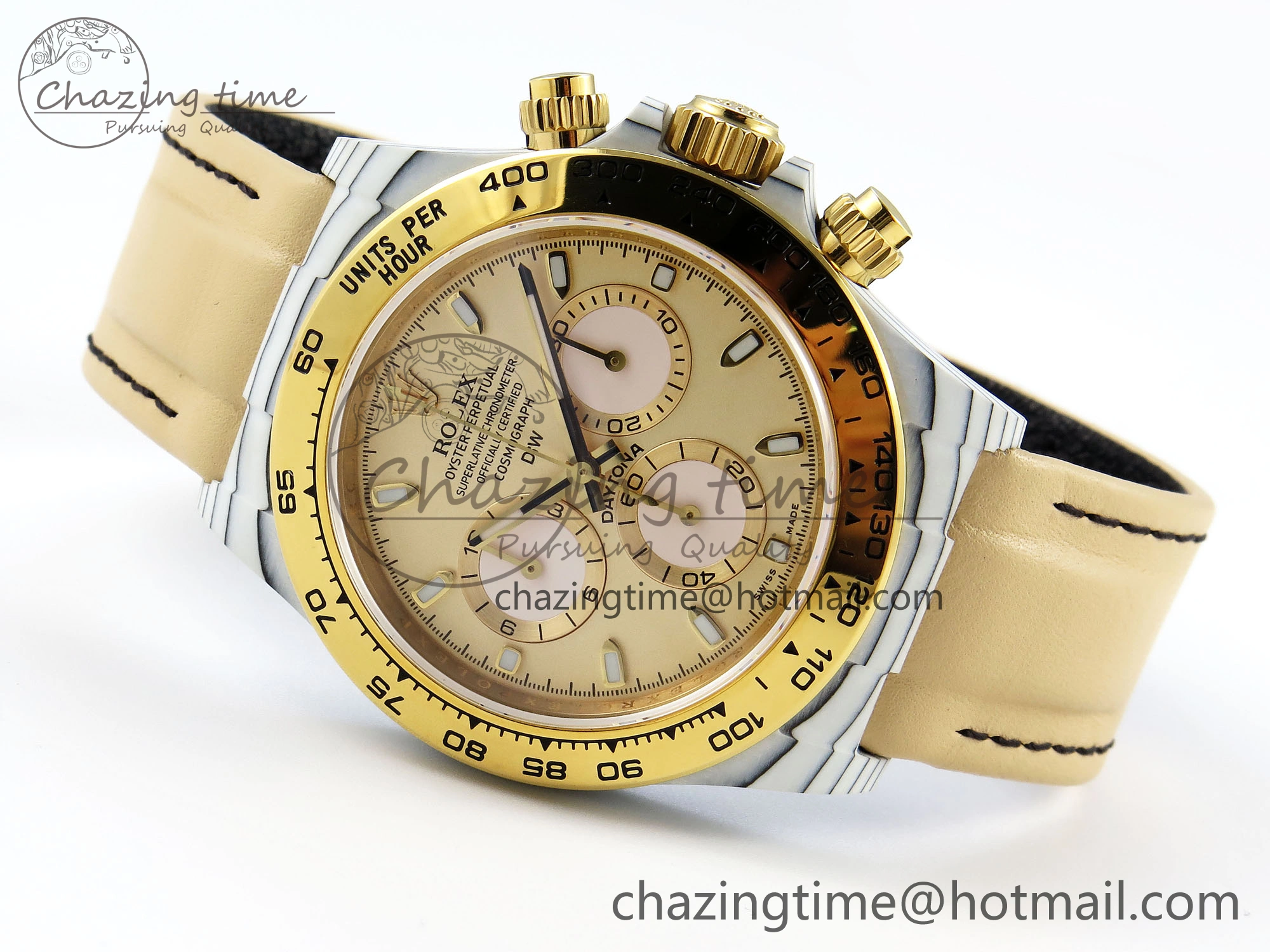 DAYTONA DIW WHITE CARBON CASE YG BEZEL NOOB BEST EDITION BEIGE DIAL ON BEIGE NYLON STRAP SA4130