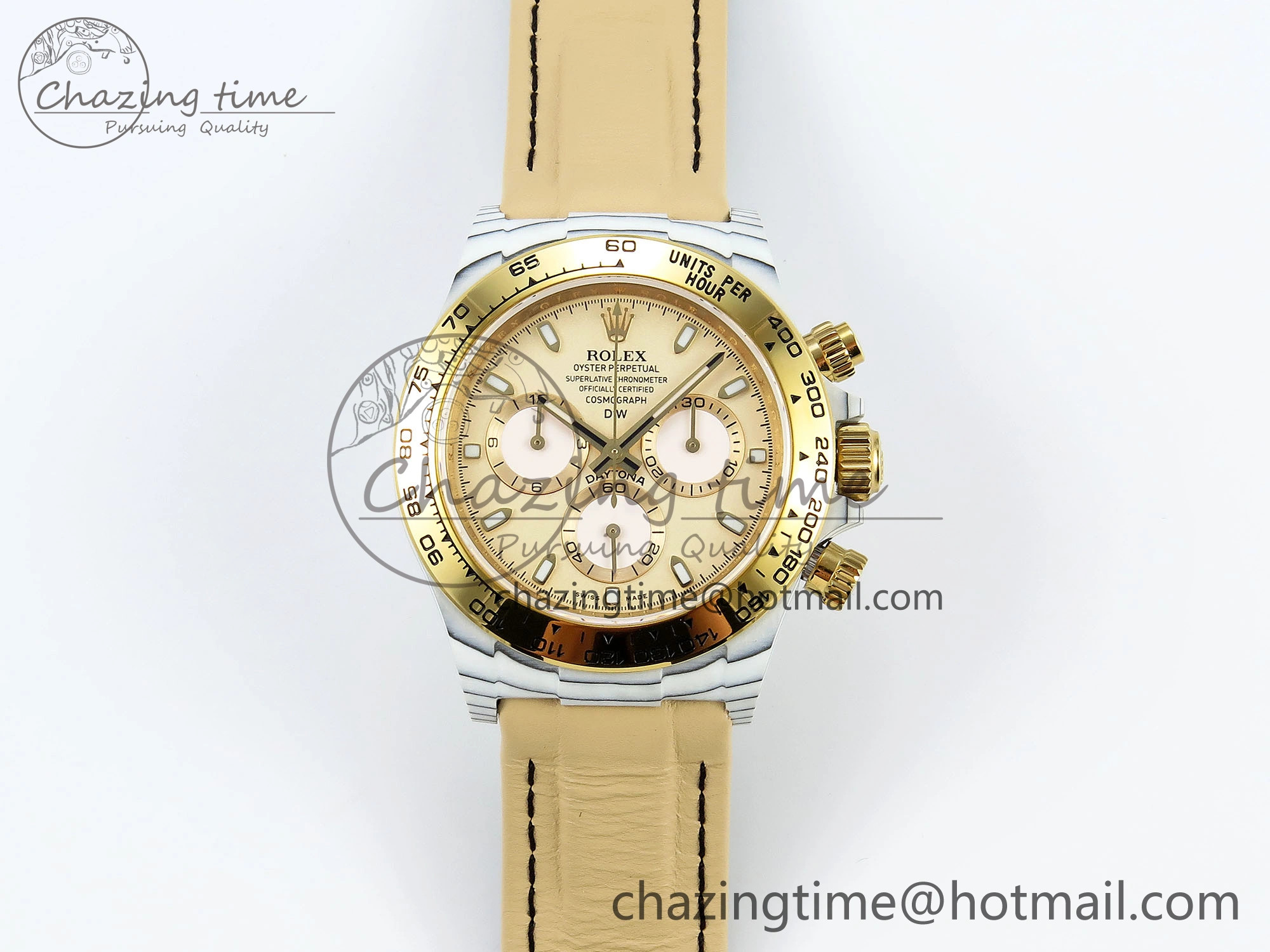 DAYTONA DIW WHITE CARBON CASE YG BEZEL NOOB BEST EDITION BEIGE DIAL ON BEIGE NYLON STRAP SA4130