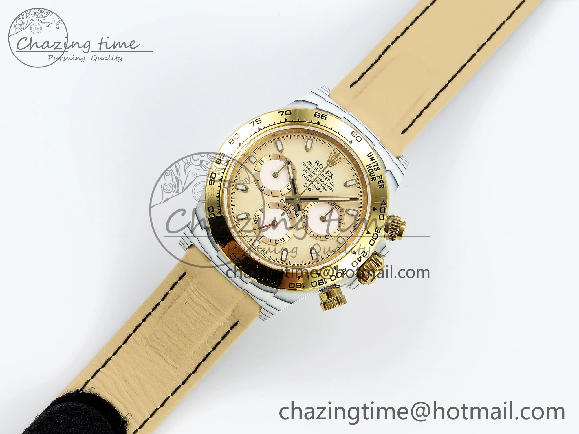 DAYTONA DIW WHITE CARBON CASE YG BEZEL NOOB BEST EDITION BEIGE DIAL ON BEIGE NYLON STRAP SA4130